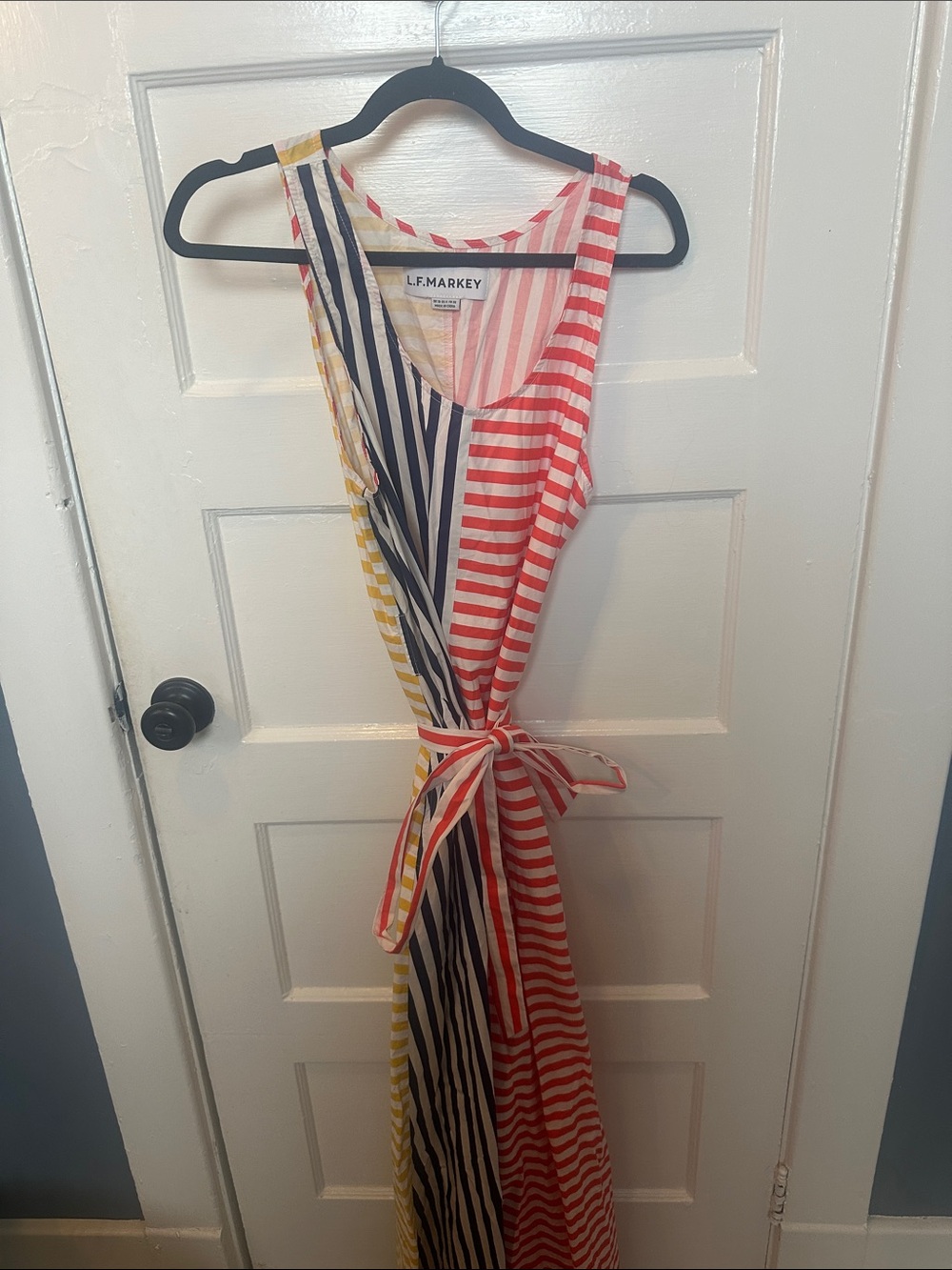 L.F. Markey Striped Sleeveless Maxi Dress in Red, Navy & Yellow 6UK/8US - Picture 4 of 7